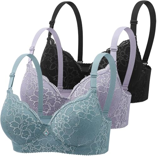 Klassische Spitzen BHS Damen Mit Bügel 3Er Pack - Push Up BH Mit Verstellbarem Gepolstert Bustier Nahtlos BH Set Bralette Trainings Sport BH Soft Schlaf-BH Dessous Unterwäsche von Generic