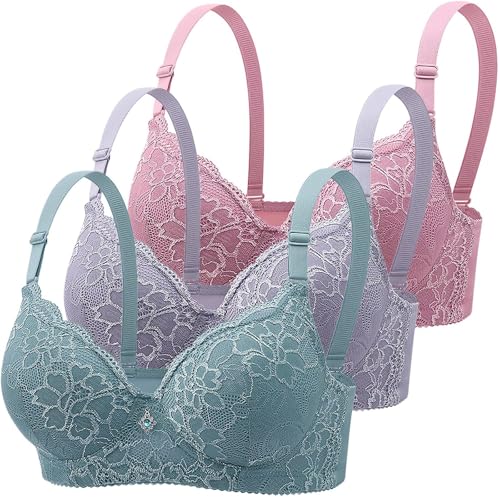 Klassische Spitzen BHS Damen Mit Bügel 3Er Pack - Push Up BH Mit Verstellbarem Gepolstert Bustier Nahtlos BH Set Bralette Trainings Sport BH Soft Schlaf-BH Dessous Unterwäsche von Generic