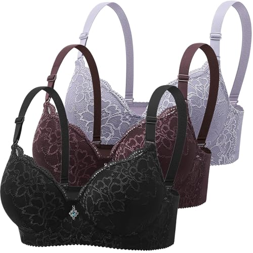 Klassische Spitzen BHS Damen Mit Bügel 3Er Pack - Push Up BH Mit Verstellbarem Gepolstert Bustier Nahtlos BH Set Bralette Trainings Sport BH Soft Schlaf-BH Dessous Unterwäsche von Generic