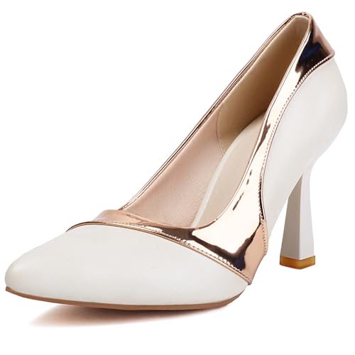 Klassische Spitzenschuhe - Zweifarbige Pumps mit 8.5cm Blockabsatz in PU-Leder,Gold,46 EU von Generic
