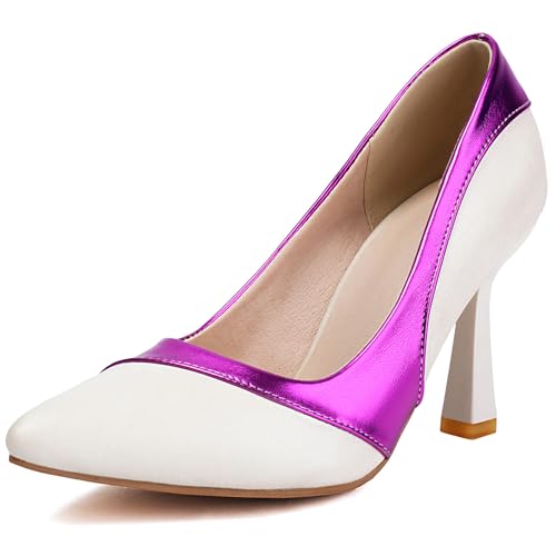 Klassische Spitzenschuhe - Zweifarbige Pumps mit 8.5cm Blockabsatz in PU-Leder,Lila,34 EU von Generic