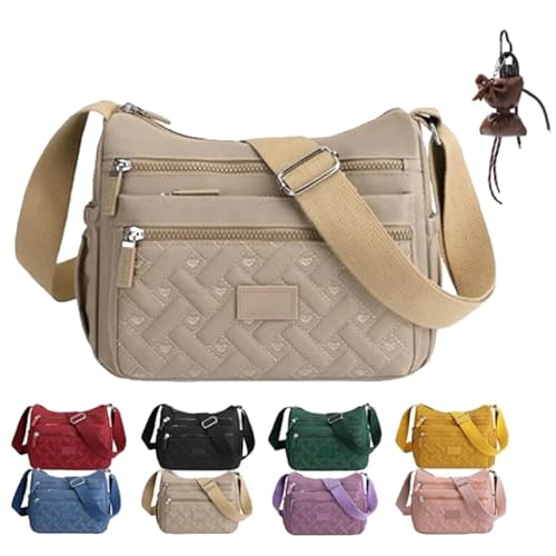 Klassische Umhängetasche für Damen, mehrere Taschen, große Kapazität, Nylon, Schultertasche, Kuriertasche mit verstellbarem Riemen für den täglichen Gebrauch, Khaki, Bohemian-Stil Klassische Umhängetasche für Damen, mehrere Taschen, große Kapazität, Nylon, Schultertasche, Kuriertasche mit verstellbarem Riemen für den täglichen Gebrauch, Khaki, Bohemian-Stil von Generic