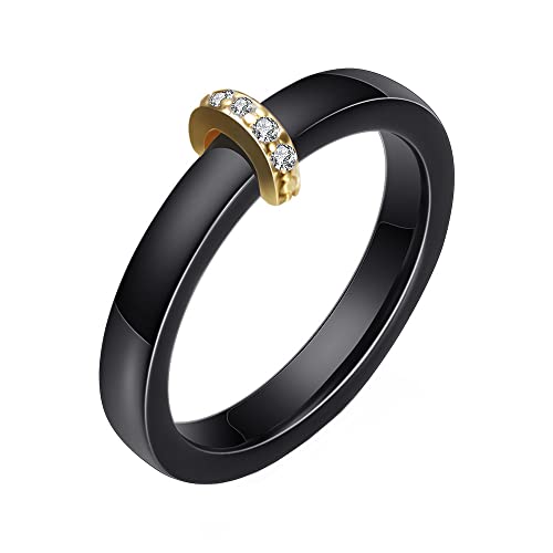 Klassischer Keramikring f眉r Damen, Halbkreis, golden mit Zirkonia, f眉r Paare, Ehering von Generic