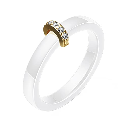 Klassischer Keramikring f眉r Damen, Halbkreis, golden mit Zirkonia, f眉r Paare, Ehering von Generic