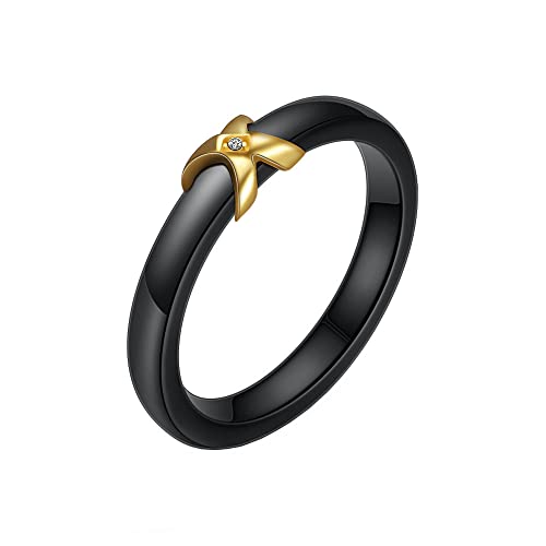 Klassischer Keramikring f眉r Frauen, golden mit Zirkonia, f眉r Paare, Ehering von Generic