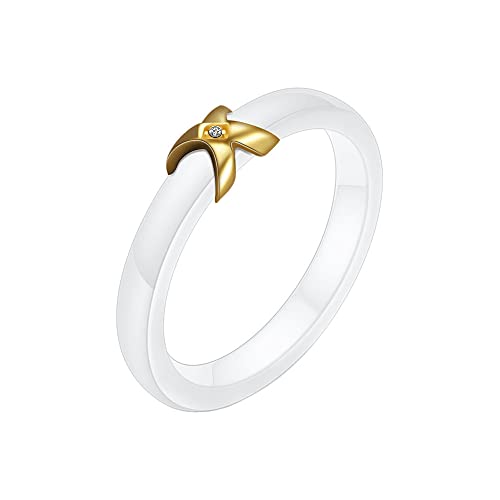 Klassischer Keramikring f眉r Frauen, golden mit Zirkonia, f眉r Paare, Ehering von Generic