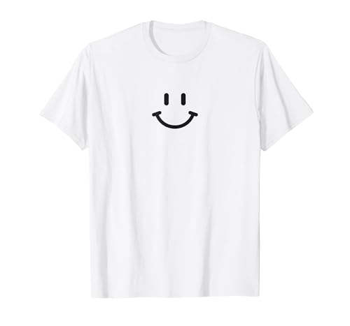 Klassisches Lächeln Gesicht Ikone Retro Minimalistisch T-Shirt, Herren, Weiß, 4XL von Generic