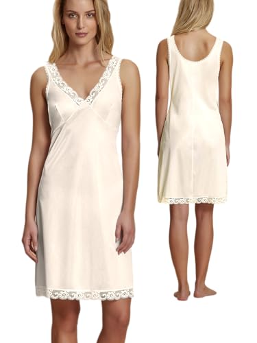 Klassisches langes Unterkleid mit Spitze, Beige/Champagner, M von Generic