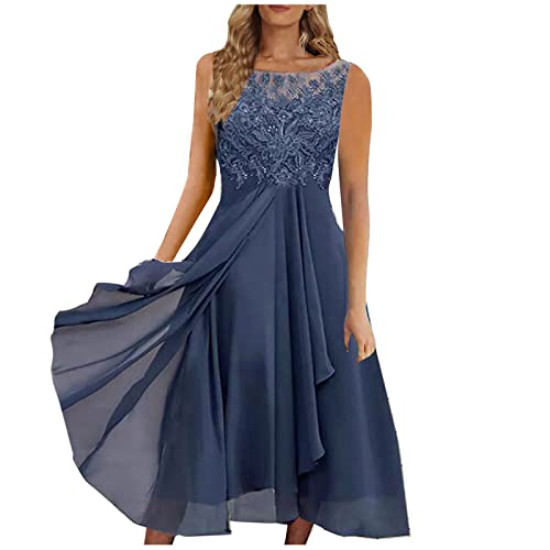 Kleid Damen,Leichte Sommerkleider Maxi Dress Strandkleid Kurz Damen Kleid Chiffon Elegante Spitze Patchwork Ausgeschnittenes Brautjungfer Abendkleid Making The Cut Store(Blau,3XL) von Generic