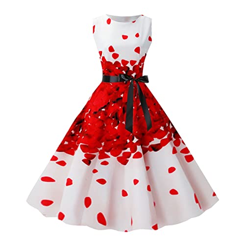 Kleid Damen Damen Vintage Cocktailkleid 1950er Retro Cocktailkleid ärmellos Swing Partykleid Kleid Olivgrün Damen (2-Red, S) von Generic