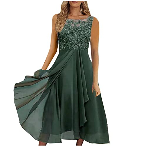 Kleid Damen Elegant,Umstandskleid Sommer Kleid Sexy Abendkleider Glitzer Damen Chiffon Elegante Spitze Patchwork Ausgeschnittenes Brautjungfer Abendkleid Kleider Rückenfrei(Grün,XL) von Generic