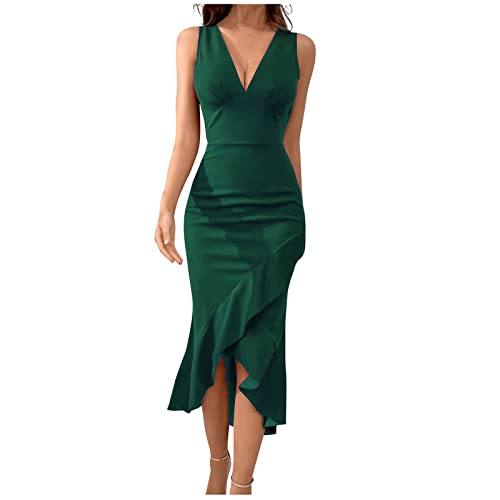 Kleid Damen Elegant Ärmelloses Abendkleider Lang Festliche Kleider Cocktailkleid V-Ausschnitt Wickelkleid Meerjungfrau Bodycon Partykleid Mit Schlitz Maxikleid Damen Kleid Grün M von Generic