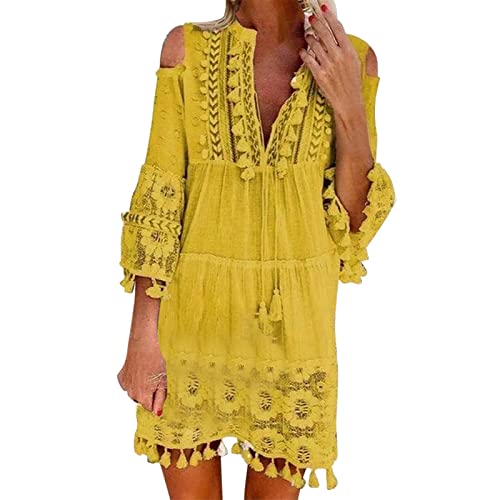 Kleid Damen Elegant Casual Midikleid,Wickelkleid Rot Elegant Sommerkleid Rückenfrei A-Line Swing Sommerkleider 2023 Knielang Midi Neckholder Sommerkleid von Generic