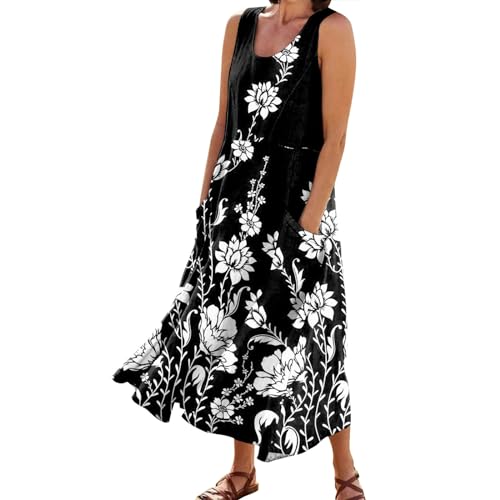 Kleid Damen Elegant Knielang Elegant Kleid Abendkleid Damen Elegant Hochzeit Strandkleid Etuikleid Damen Elegant Cocktailkleid Tank-Sonnenkleid Freizeit Lose Sommerkleid Abendkleid Damen（2-Black,3XL） von Generic
