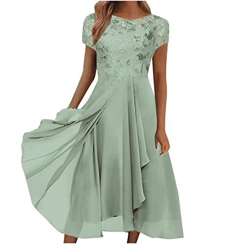 Kleid Damen Frauen Geschenk, Kleid Elegant Strandkleider Sommer Midi Kleider Strickkleid Sommer Business Outfit Strand Wickelkleid Geblümte Kleider(Grün,M) von Generic