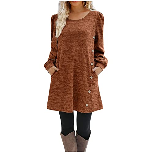 Kleid Damen Geschenke Für Frauen, Kleid Mit Schlitz BH Für Rückenfreies Kleid Hochzeitsgast Kleid Herbst Abendkleider Kleid Mit Langen Ärmeln Kleid Konfirmation Mona (Braun-1, M) von Generic