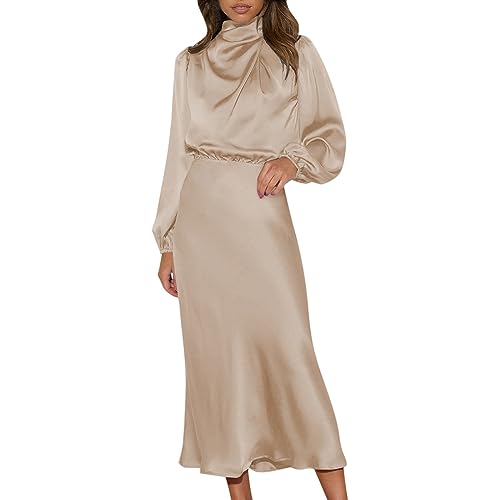 Kleid Damen Kleider Partykleid Oversize Abendkleider Sexy Fransen Transparent Glänzend Cocktailkleid Brautkleid mit Gürtel Elegant Knielang Bleistiftkleid Ballkleider (Beige, S) von Generic