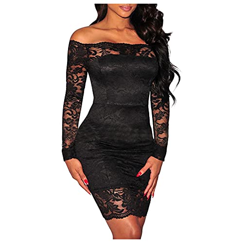 Kleid Damen Partykleid Kleider V-Ausschnitt Chiffon Abendkleider Langarm A-Linien Abendkleid Frauen Festliches Kleid Elegant Cocktailkleid Club Oberteile, Schwarz6, S von Generic