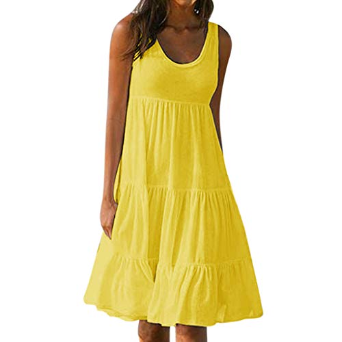 Kleid Damen Sommerkleider Ärmelloses Plissiertes Minikleid Knielang Strand Hängerkleid Trägerkleid Casual Lose Shirtkleid Tunikakleid Swing Mini Kleider von Generic