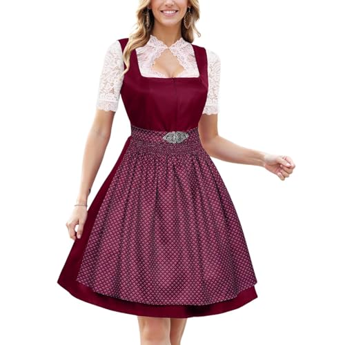 Kleid Dirndl Damen Midi Oktoberfest mit Schürze und Bluse Fernblau geblümt Kleidung Dirndl Midi Trachtenkleid inkl. Trachtenrock Dirndlbluse Dirndlschürze Oktoberfest Trachtenkleid Trachtenmode von Generic