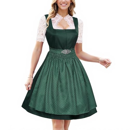 Kleid Dirndl Damen Midi Oktoberfest mit Schürze und Bluse Fernblau geblümt Kleidung Dirndl Midi Trachtenkleid inkl. Trachtenrock Dirndlbluse Dirndlschürze Oktoberfest Trachtenkleid Trachtenmode von Generic