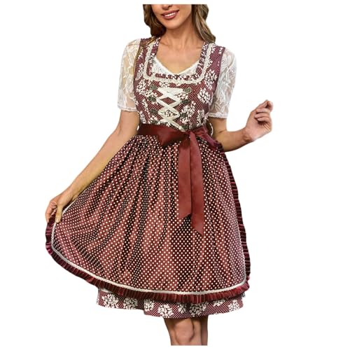 Kleid Dirndl Damen Midi Oktoberfest mit Schürze und Bluse Fernblau geblümt Kleidung Dirndl Midi Trachtenkleid inkl. Trachtenrock Dirndlbluse Dirndlschürze Oktoberfest Trachtenkleid Trachtenmode von Generic