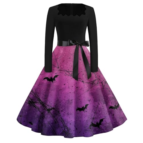 Kleid Halloween Damen A-Linie Devil Winter Halloween Kostüm Damen Elegant Patchwork Spinne Hepburnkleid Slim Fit Drucke Dress Vintage Lässig 2# XXL von Generic