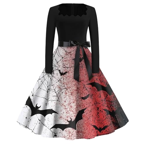 Kleid Halloween Damen A-Linie Skelett Winter Halloween Kostüm Damen Gothic Patchwork Fledermaus Korsettkleid Slim Fit Dress Festliche Mode 2# XXL von Generic