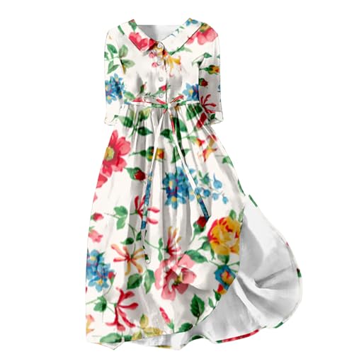 Kleid Hellblau Damen Kurz Damen Casual Art Floral Print Button Midi Langarm Lose Kleid Flieder Kleid Damen (Hot Pink, XL) von Generic