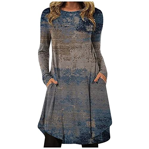 Kleid Herbst Damen, Midi Kleider Damen Kleid Langarm Festlich Elegant Tunika Kleider Hängerchen Kleid Damen Herbst Langarm Tshirt Kleid Damen Strickkleider Herbst Elegantes(Grau,3XL) von Generic