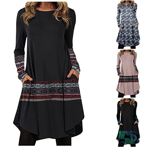 Kleid Herbst Damen, Strickkleider Für Damen Winter Langarm Kleider Pullikleid Tunika Kleider Hängerchen Kleid Damen Herbst Langarm Herbst Kleidung Damen Pullover Kleider Für Kleid (Schwarz,L) von Generic