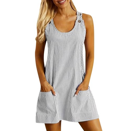 Kleid Kleider Tshirt Damen Frauen Sommer Kurz Ärmellos Lässiges Shirtkleid Freizeitkleid Sommerkleid Minikleid mit Taschen Casual Modal Ohne Ärmel Alltag Locker Party von Generic