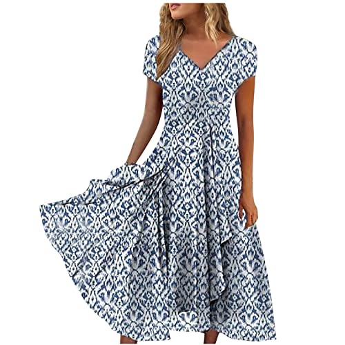 Kleid Lang, Sommer Damen Kleider Knielang Sommerkleid Einfarbig Cocktailkleid Sexy V-Ausschnitt Partykleid mit Spizen Abendkleid Hellblau 3,XXL von Generic