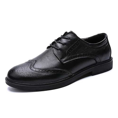 Kleid-Oxford-Schuhe for Herren, Schnür-Brogue, geprägte Flügelspitzen, Leder-Derby-Schuhe, Gummisohle, Low-Top-Anti-Rutsch-Business (Color : Schwarz, Size : 44 EU) von Generic
