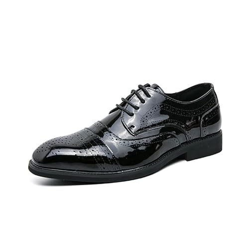 Kleid-Oxford-Schuhe for Herren, for Schnüren, runde Spitze, Lackleder, Brogue, Cap-Toe-Derby-Schuhe, Gummisohle, rutschfest, Low-Top-Hochzeit (Color : Schwarz, Size : 43 EU) von Generic