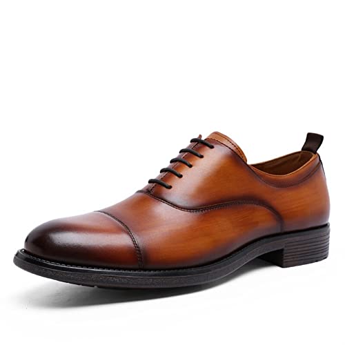 Kleid Oxford Schuhe for Männer Lace Up Cap Toe Runde Zehe Rindsleder rutschfeste Low Top Anti-rutsch Prom(Braun,39 EU) von Generic