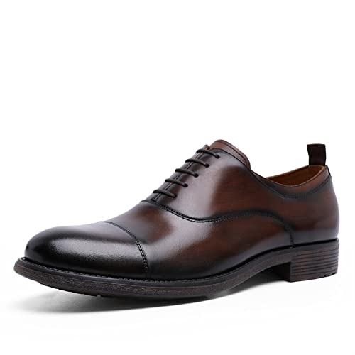 Kleid Oxford Schuhe for Männer Lace Up Cap Toe Runde Zehe Rindsleder rutschfeste Low Top Anti-rutsch Prom(Dunkelbraun,39 EU) von Generic