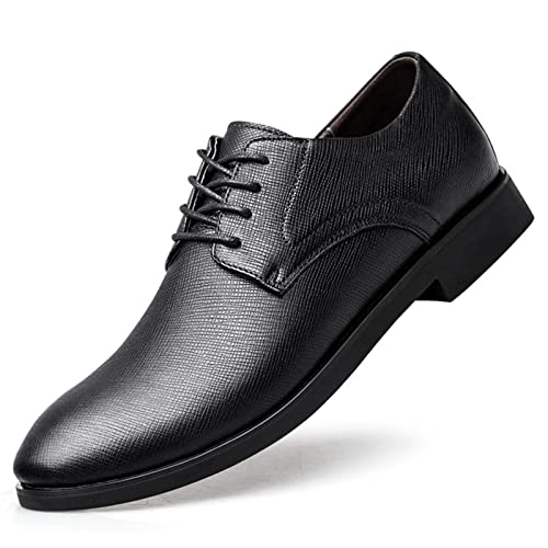 Kleid Oxford Schuhe for Männer Schnüren Derby Schuhe Runde Zehe Leder Block Heel Low Top Rutschfesten(Schwarz,41 EU) von Generic