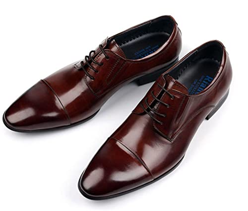 Kleid Oxford for Männer Lace Up Cap Toe Runde Zehe Leder rutschfeste Gummisohle Anti-Rutsch Low Top Prom(Coffee,38 EU) von Generic