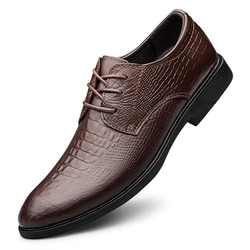 Kleid Oxford for Männer Schnürschuhe Krokodil-Print Derby Schuhe Leder Anti-Rutsch-Gummisohle rutschfeste Hochzeit(Braun,44 EU) von Generic