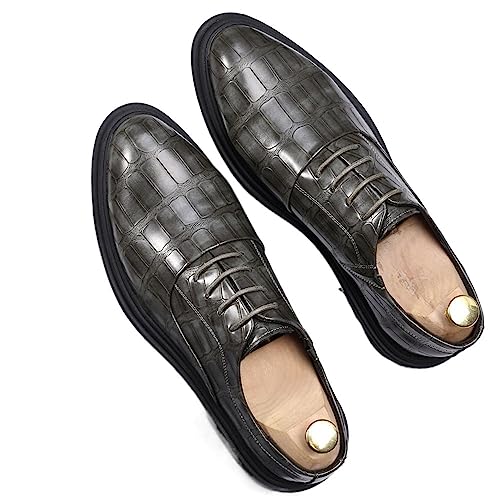 Kleid Oxford for Männer Schnürung Runde Zehen Plaid Print Kunstleder Rutschfester Blockabsatz Anti-Rutsch Rutschfester Abschlussball(Gray,45 EU) von Generic