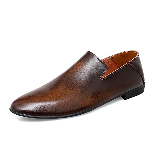 Kleid Oxford for Männer Slip Auf Runde Zehe Leder rutschfeste Block(Braun,42 EU) von Generic