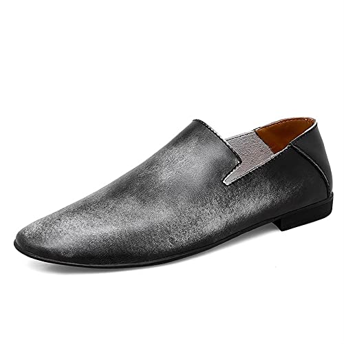 Kleid Oxford for Männer Slip Auf Runde Zehe Leder rutschfeste Block(Grey Lined,40 EU) von Generic