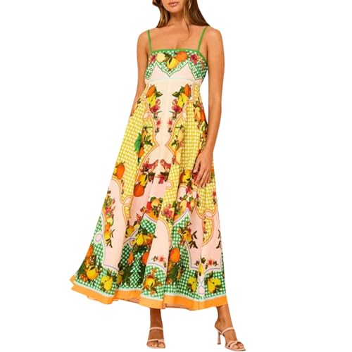 Kleider Damen Festlich A-Linie Blumenmuster Blusenkleid Pareos & Strandkleider Für Damen Stylischer Partykleid Kleid Mit Taschen Sommerkleid Große Größen Floral Dress(1-Orange,M) von Generic
