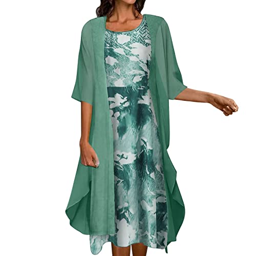 Kleider Damen Klassisch Elegant Spitzenkleid Cocktailkleid Festliche Brautjungfernkleider Für Hochzeit Midi Abendkleider Sommer Ärmellos Vintage Damenkleider Tüll Cardigan(M Grün,L) von Generic