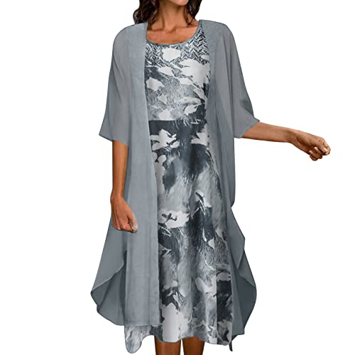 Kleider Damen Klassisch Elegant Spitzenkleid Cocktailkleid Festliche Brautjungfernkleider Für Hochzeit Midi Abendkleider Sommer Ärmellos Vintage Damenkleider Tüll Cardigan(M Silber,M) von Generic