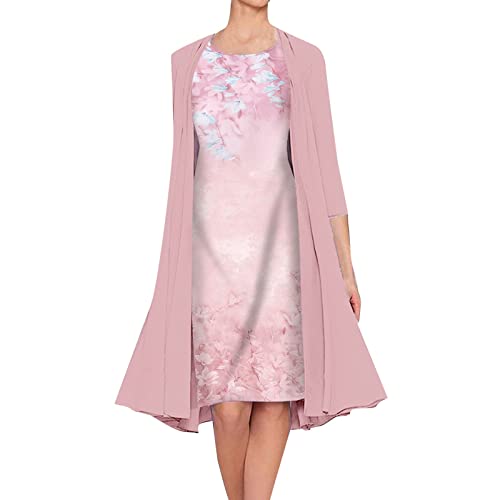 Kleider Damen Klassisch Elegant Spitzenkleid Cocktailkleid Festliche Brautjungfernkleider Für Hochzeit Midi Abendkleider Sommer Ärmellos Vintage Damenkleider Tüll Cardigan(Yd Rosa,3XL) von Generic