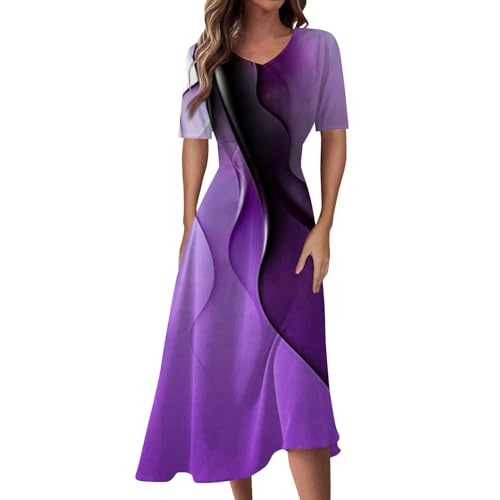 Kleider Damen Sommer Kleid Mittellanges Kleid in Uni-Farbe für Frauen Elegant V-Ausschnitt Sommerkleid Kurze Puffärmel Wickelkleid Hohe Taille Partykleid Lässig Sommer Freizeitkleid Lila M Kleider Damen Sommer Kleid Mittellanges Kleid in Uni-Farbe für Frauen Elegant V-Ausschnitt Sommerkleid Kurze Puffärmel Wickelkleid Hohe Taille Partykleid Lässig Sommer Freizeitkleid Lila M von Generic