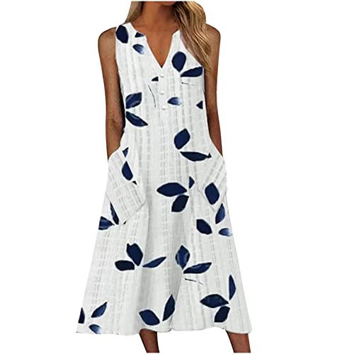 Kleider Damen Sommer Lang Sommerkleid Damen Leicht Und Luftig Gesmoktes Kleid Damen Kurzarm V Ausschnitt Maxikleid Damen Geblümt Bedruckt Freizeitkleid Lange Sommerkleider Damen mit Taschen von Generic