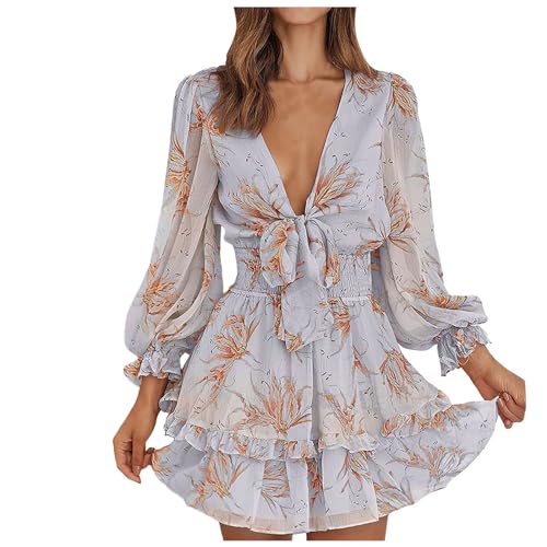 Kleider Damen Sommer Sexy Tief V-Ausschnitt Chiffonkleid Boho Strandkleider Mode Transparente Lange Ärmel Tunika Freizeitkleid Slim Fit Minikleid Dress mit Schnüren Kleider Damen Sommer Sexy Tief V-Ausschnitt Chiffonkleid Boho Strandkleider Mode Transparente Lange Ärmel Tunika Freizeitkleid Slim Fit Minikleid Dress mit Schnüren von Generic